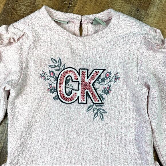 Calvin Klein Fleece Ruffle Sequined Pink Top Sz 6 - Picture 2 of 7